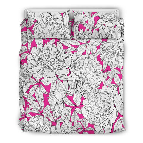 Vintage Floral Sketch (White on Deep Pink) - Bedding Sets